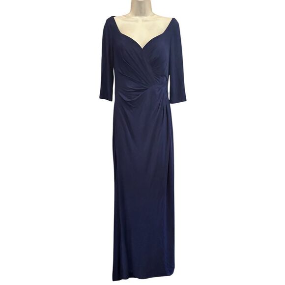 La Femme Ruched Jersey Column Gown in Navy Blue NWOT Size 10 - Picture 4 of 6